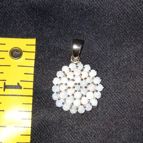 Jewelry - 925 Sterling Silver Australian White Fire Opal Cluster Pendant